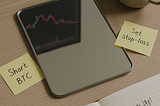 Mirror on trading desk reflecting candlestick chart, symbolising copy trading platforms and strategic market reflection.