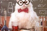 Scientist cat with text