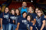 Dr. Dupre takes a photo with staff from Cornerstone Elementary during Convocation 2019.