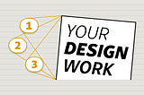 Text illustration with 1), 2), and 3) propping up the phrase “Your design work”