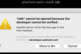 Launch `adb`, installed by Homebrew, on MacOS