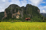 Hut in a paddy field, Vang Vieng, Laos