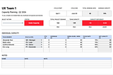 An image of a Capacity Planning spreadsheet I created to help balance Total Project Demand with Forecasted Capacity