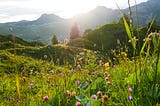 sun rising in the French alps