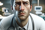 Dishevelled male physician looking anxious