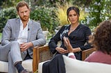 Prince Harry and Meghan Markle being interviewed by Oprah Winfrey