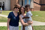 Author’s family photo shows two women smiling, with one holding a young child.