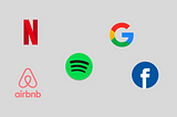 Banner image showing logos of top platforms like Netflix, Google, Facebook, Spotify, and Airbnb