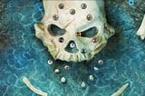 A skull in the middle of water on a Roll20 grid with tokens.