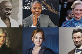 Well-known and highly regarded introverts (clockwise from top left) Mahatma Gandhi, Nelson Mandela, Meryl Streep, Sir Isaac Newton, J.K. Rowling, and Abraham Lincoln. Image credits: J.K. Rowling by Samir Hussein / Wire Image, Meryl Streep / Getty Images, and Nelson Mandela / Britannica