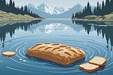 Bread floating on a mountain lake