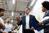 A manager talking to employees.
