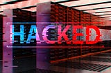 Server room with text HACKED