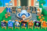 An image of the event organizer’s Animal Crossing avatar in front of a bunch of artworks of indie games.