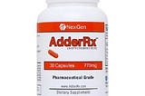 A bottle of AdderRx nootropic supplements.