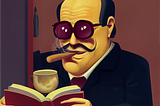 A digital drawing of a rich man smoking a cigar reading a book