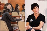 Drawing of Ghislaine Maxwell from Court (Left) | Public Photo of Ghislaine Maxwell (Right)