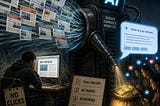 IMAGE: An AI machine absorbs web pages and turns them into answers and ad revenue, while a creator receives no clicks or income