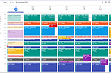 full calendar with time-blocking. multiple calendars shown together