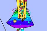 Digital art of a cute girl in a rainbow skirt