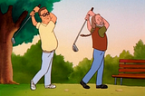 Hank Hill and Willie Nelson swinging golf clubs