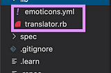 Both the emoticons.yml and translator.rb are placed in the lib folder