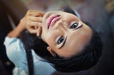 smiling girl looking up