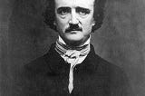 A black and white photograph of Edgar Allan Poe.