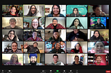 image id: zoom screenshot of 25 WTP staff smiling at camera