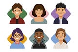 drawings of 6 diverse people smiling