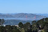 View of Golden Gate Bridge, San Francisco Bay, Marin Headlands from Twin Peaks