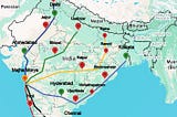A map highlighting Majha Morya’s delivery expansion, showing the initial service area in Navi Mumbai (2018) and current expansion across Maharashtra, Gujarat, Karnataka, and upcoming locations in Delhi, Chennai, and Hyderabad (2025)