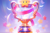 A 3D magic game rewards trophy, super mario style,