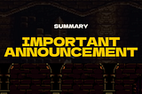 Summary of the announcement made during the 04/13/2023 livestream.
