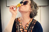 author kissing a gooseberry in Spain