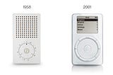 Comparison of T30 radio from 1958 and iPod from 2001