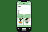 Screen show of the Grow it app homepage showing plant care tasks, garden overview with 6 plants, and quick action option featuring a community and plant recommendation feature