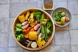Steamed Vegetables with Sesame Seeds and Soybean paste Dressing