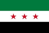 Syrian rebel flag (green, white, and black bands of equal width with three red stars placed side by side in the middle)