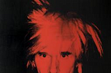 self-portrait of Andy Warhol, produced with his silk-screen printing method, leaving his face in bright red color