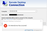 An internal error has occurred Remote Desktop