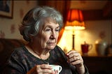 An old lady drinking tea