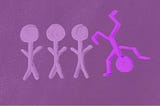 Four stick figures with one doing a handstand