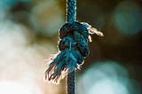 Düğüm atılmış mavi bir halat. Mohamed Ziyaadh tarafından fotoğraflanmıştır.