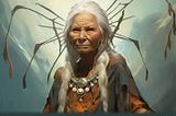 An illustration of the ancient spider grandmother depicted as having the divine wisdom of the Sacred Feminine.