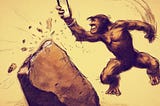 Prehistoric human, trying to smash his phone onto a rock.