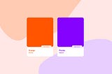 Colour cards with the colours orange and purple.