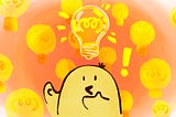 A bird character that has a lightbulb above its head, surrounded by lots of other lightbulbs.