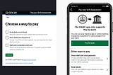 Screenshot comparison between the web and the app of choosing your method to pay your Self Assessment.