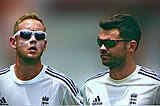 Image of Stuart Broad and James Anderson.